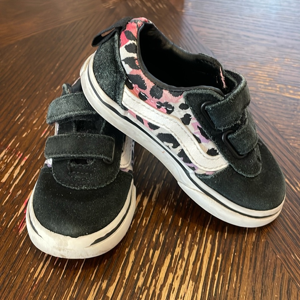 Toddler vans shoes size 7 - black suede pink purple and white leopard